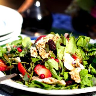 Dandelion Greens, Wood Sorrel, Greenbrier, and Wild Turkey Salad with balsamic vinaigrette recipe by Stacy Lyn Harris