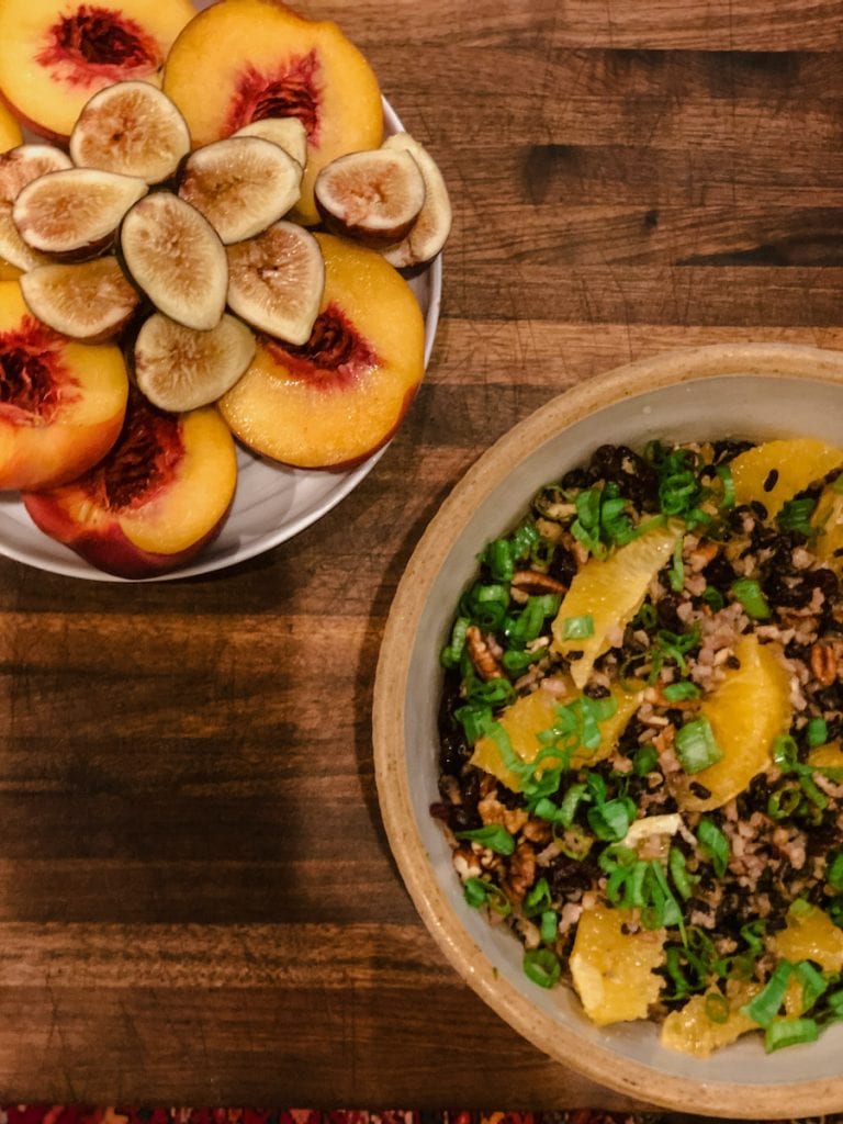 Peaches, Figs and a Wild Rice with Oranges Salad