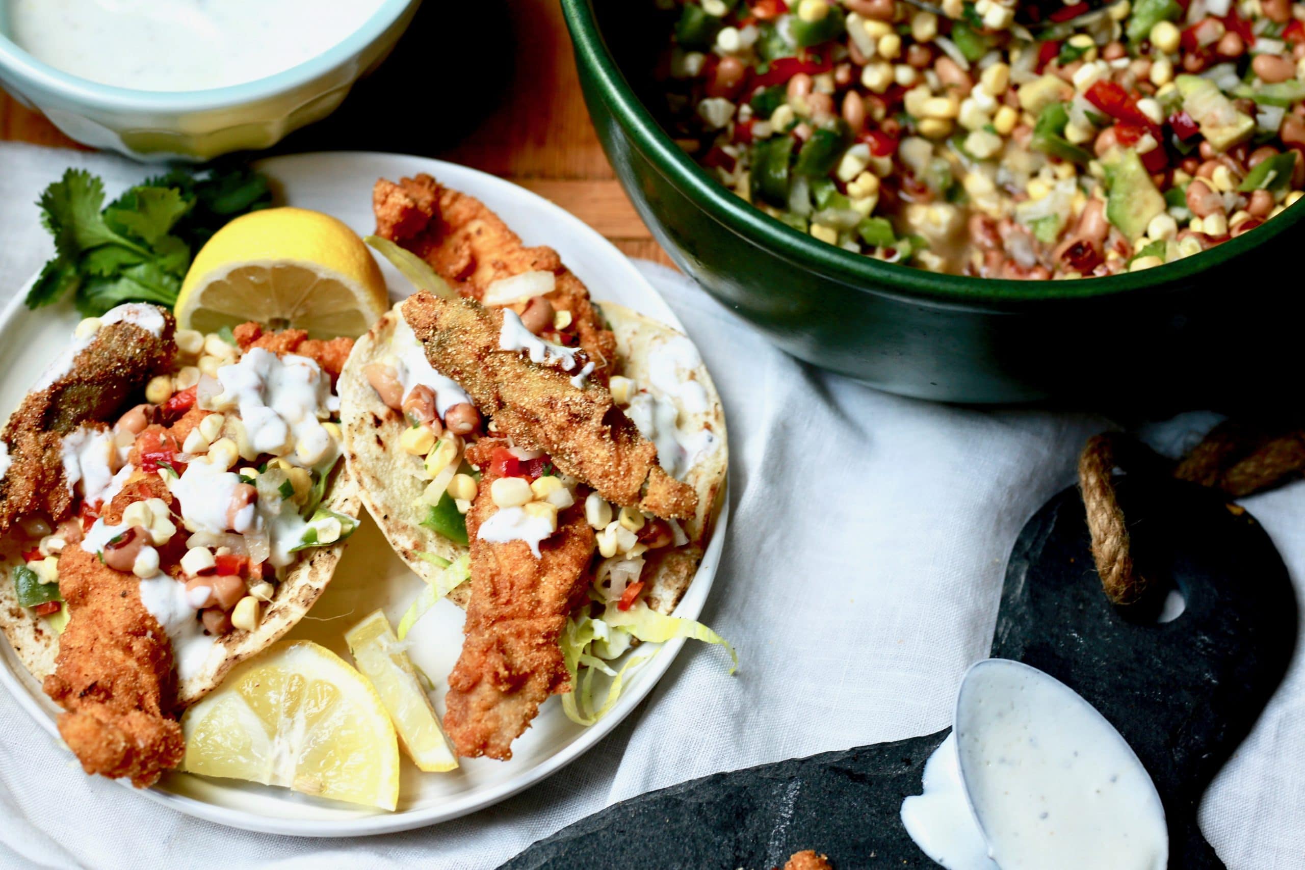 creole fried catfish tacos