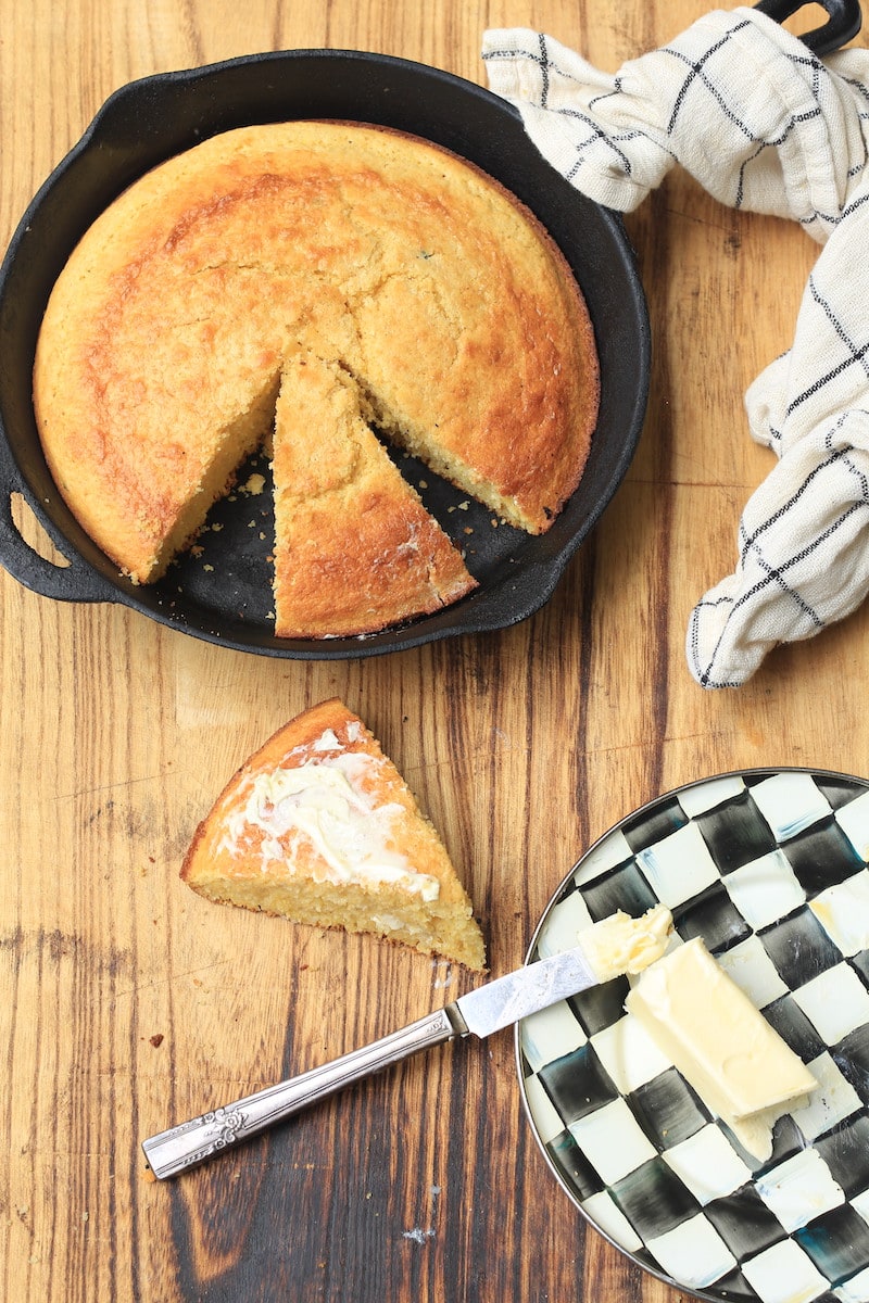 Sweet Cornbread fresh from the skillet with butter on top