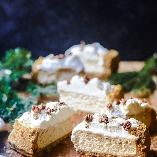 Eggnog Cheesecake with Candied Pecans