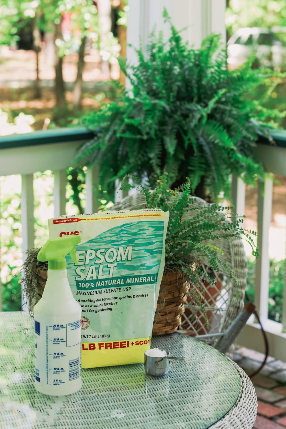Epsom salt on table on front porch