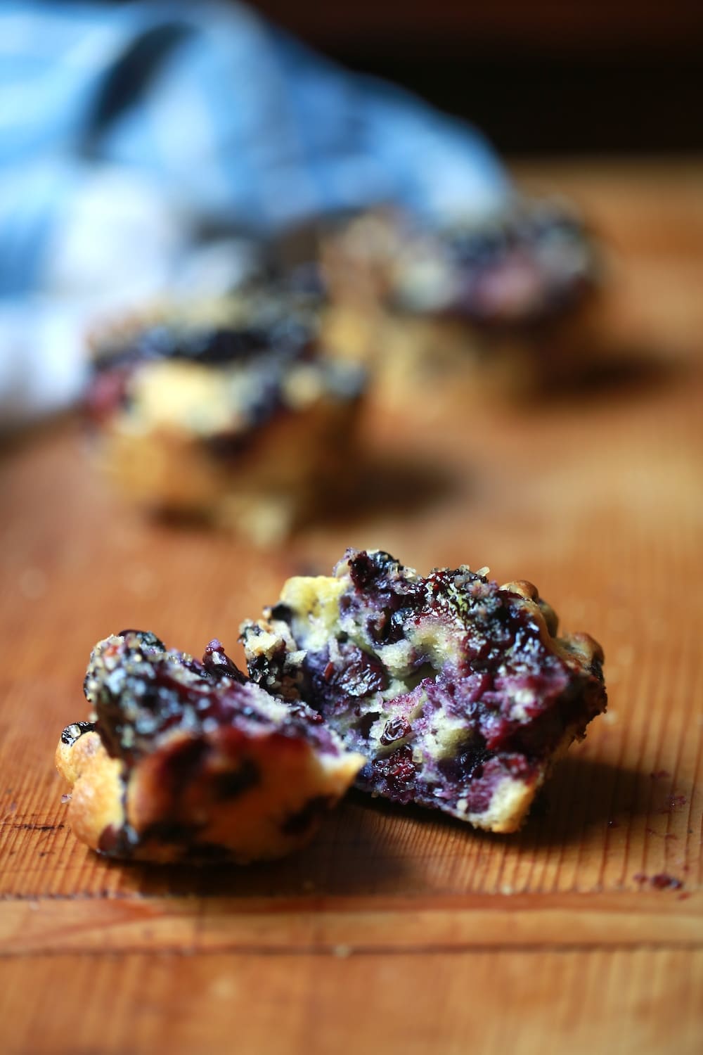 closeup of fruit center of freshly baked muffin