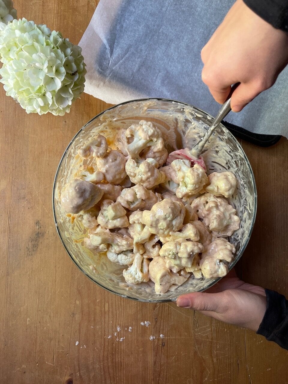 stirring the florets into the sauce