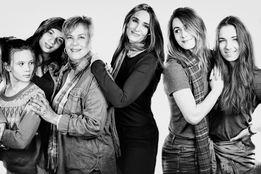 Mother's Day portrait of three generations of women and girls in Stacy Lyn's family