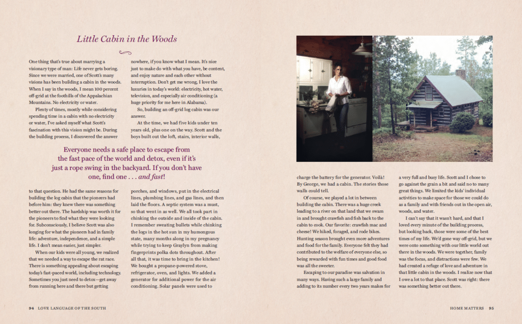 story spread from Love Language of the South: Little Cabin in the Woods