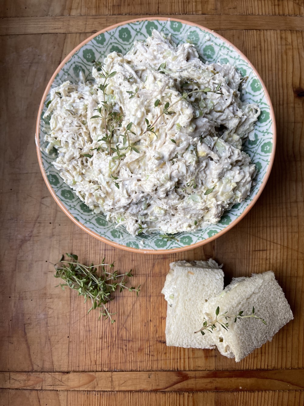 homemade chicken salad in bowl, made from Stacy Lyn's classic recipe