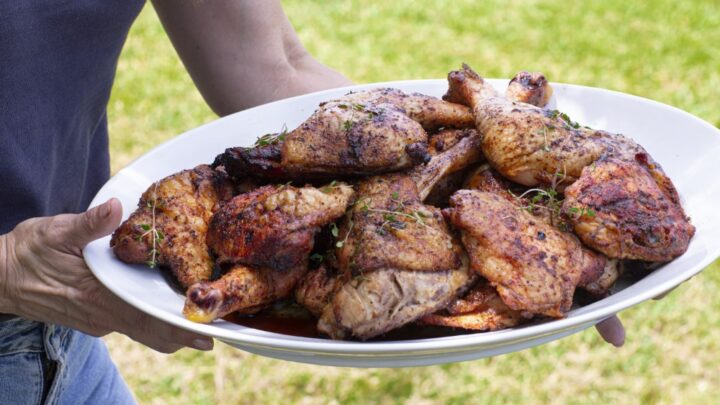 smoked bbq chicken platter carried by Stacy Lyn outdoors