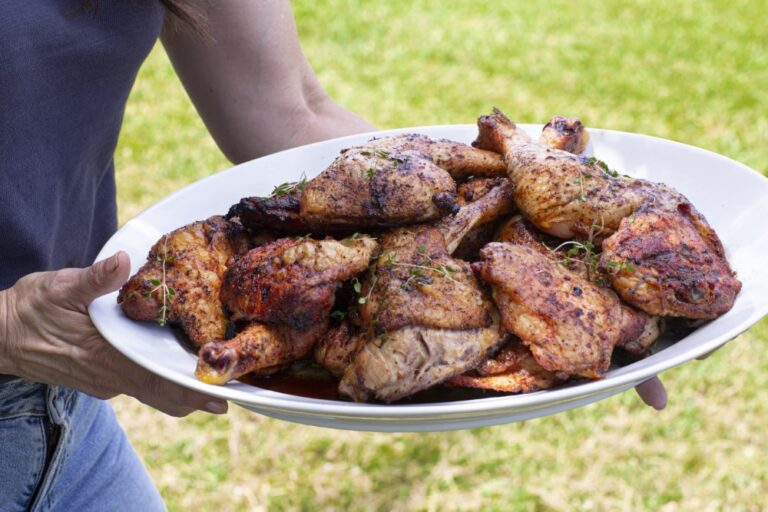 smoked bbq chicken platter carried by Stacy Lyn outdoors