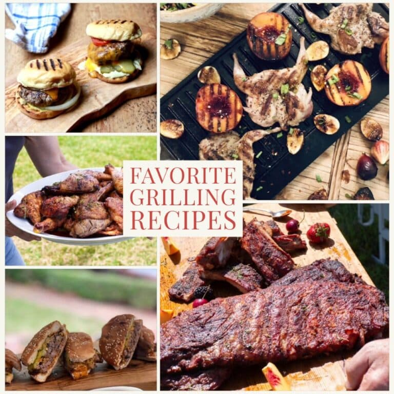 Montage of Stacy Lyn's Favorite Grilling Recipes - BBQ ribs, burgers, quail, smoked chicken