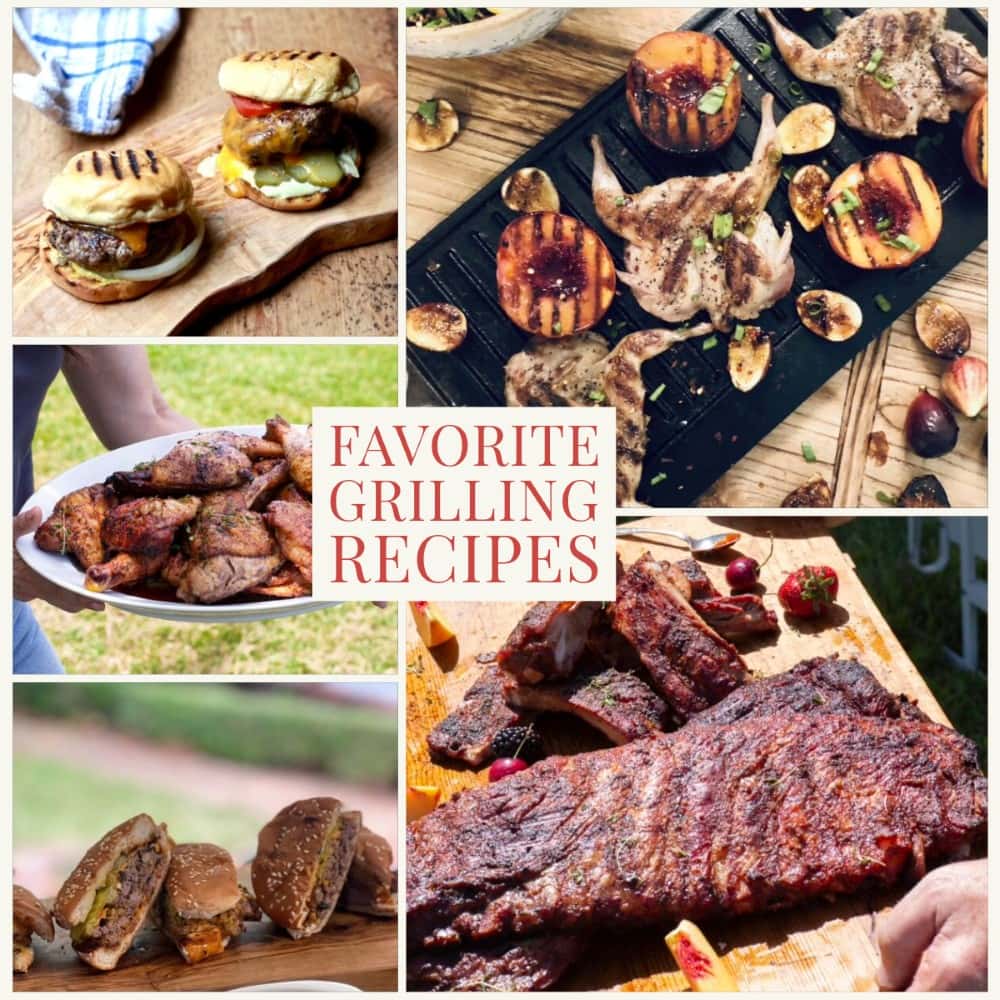Montage of Stacy Lyn's Favorite Grilling Recipes - BBQ ribs, burgers, quail, smoked chicken