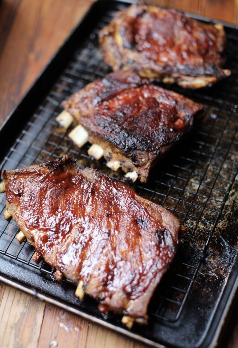 smoked BBQ ribs hot off the grill