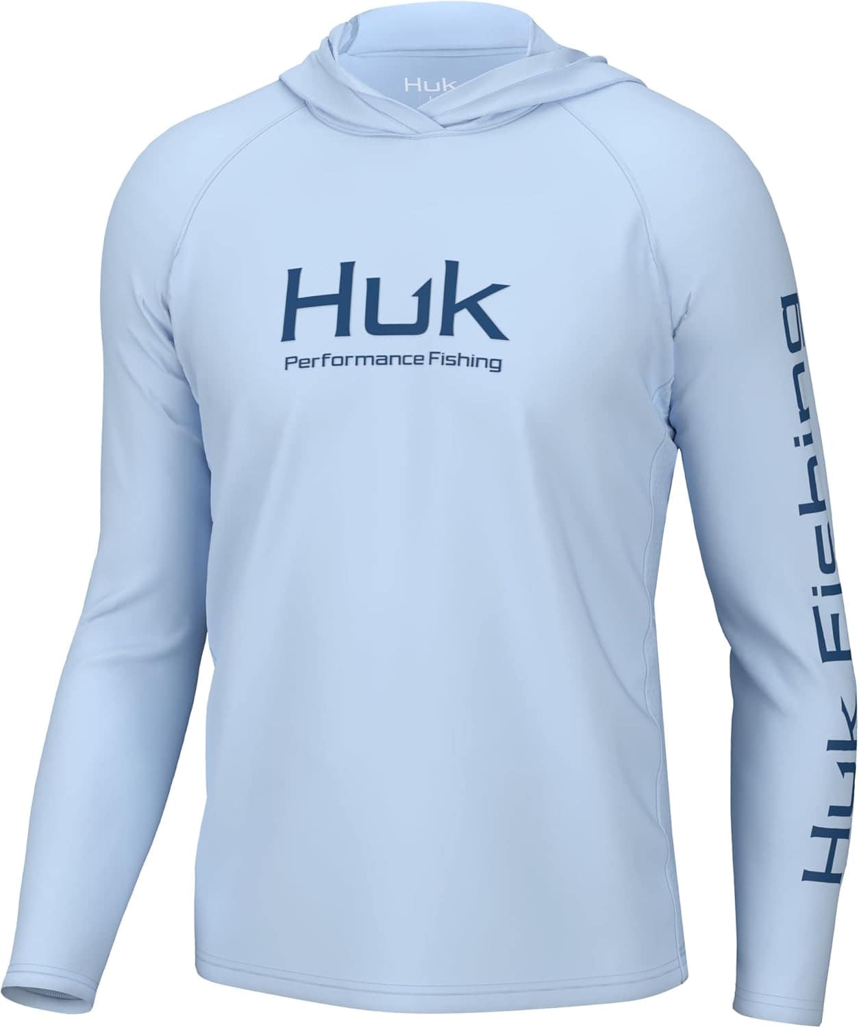 man's light blue fishing hoodie