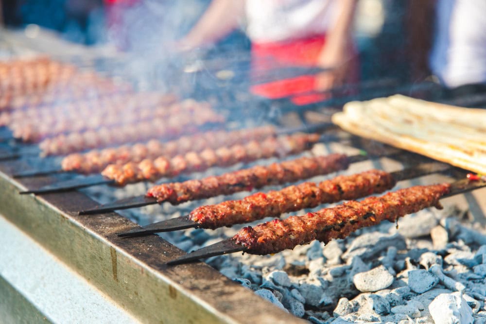 traditional Turkish adana kebabs on the grill