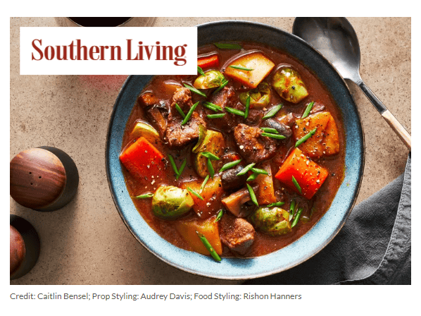 Southern Living article photo of bowl of venison stew