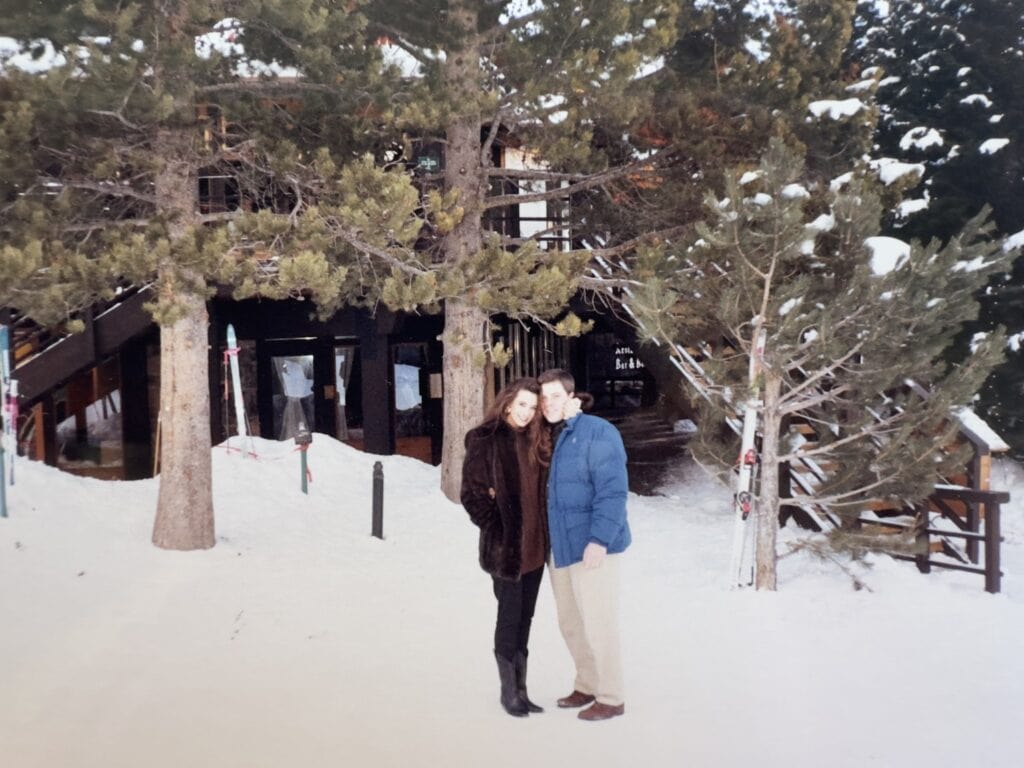 Scott and me outside the lodge in Jackson Hole for our honeymoon 33 years ago