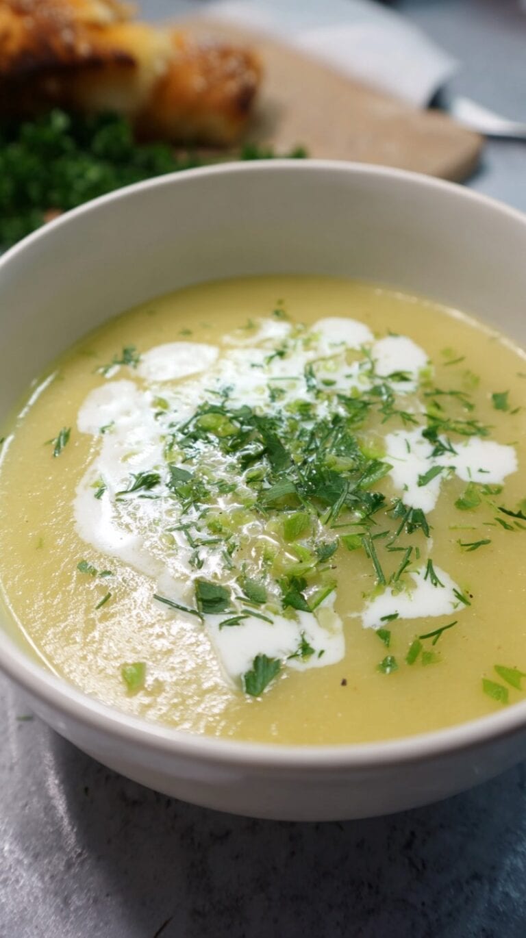 bowl of golden creamy vegetable soup garnished with cheese and parsley